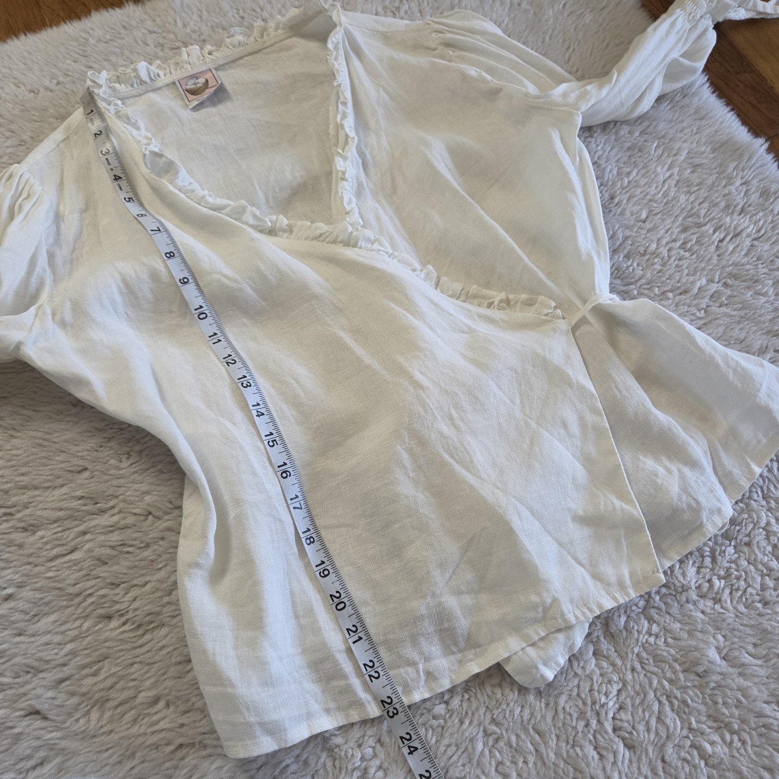 Linennaive Wrap Blouse Women's Os One Size White Ruffles — image 5 of 6